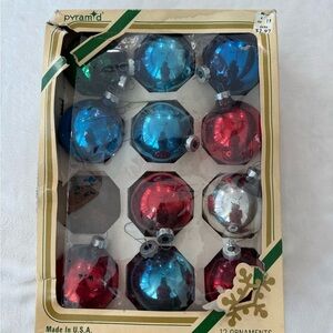 Pyramid Vintage Ornaments 11 Glass Multi Color Blue Green Red Silver